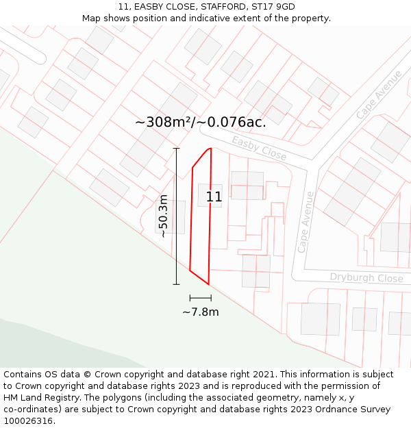 11, EASBY CLOSE, STAFFORD, ST17 9GD: Plot and title map