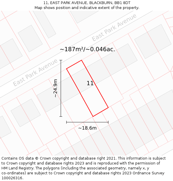 11, EAST PARK AVENUE, BLACKBURN, BB1 8DT: Plot and title map