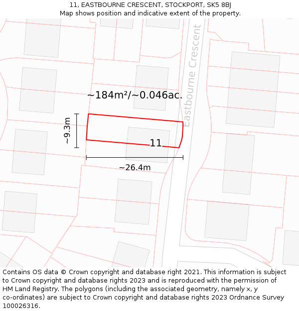 11, EASTBOURNE CRESCENT, STOCKPORT, SK5 8BJ: Plot and title map