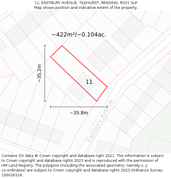 11, EASTBURY AVENUE, TILEHURST, READING, RG31 5LP: Plot and title map