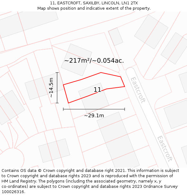 11, EASTCROFT, SAXILBY, LINCOLN, LN1 2TX: Plot and title map
