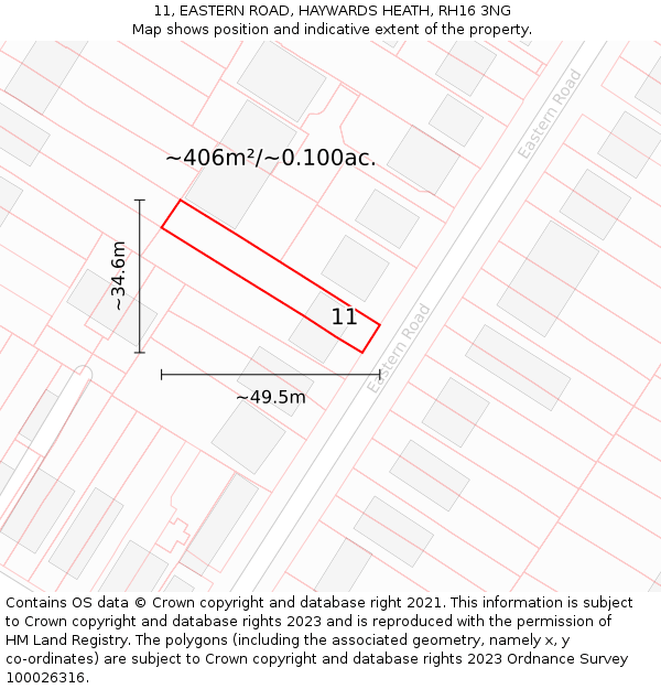 11, EASTERN ROAD, HAYWARDS HEATH, RH16 3NG: Plot and title map