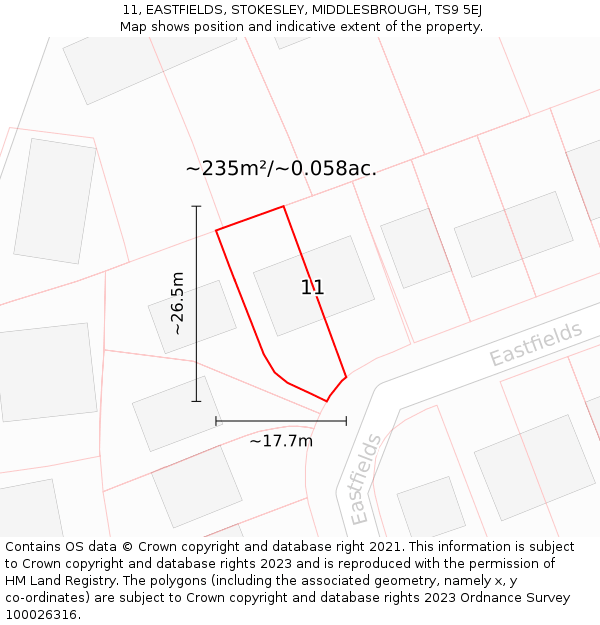 11, EASTFIELDS, STOKESLEY, MIDDLESBROUGH, TS9 5EJ: Plot and title map