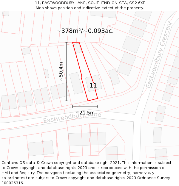 11, EASTWOODBURY LANE, SOUTHEND-ON-SEA, SS2 6XE: Plot and title map