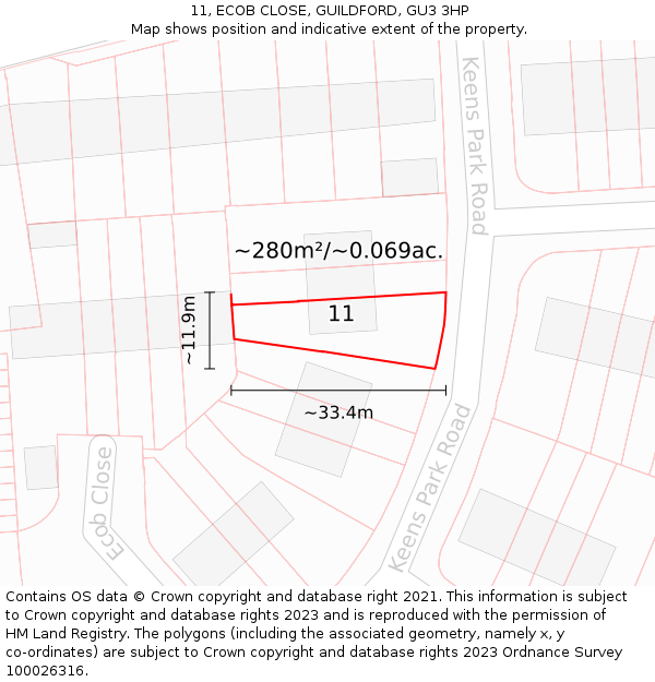 11, ECOB CLOSE, GUILDFORD, GU3 3HP: Plot and title map