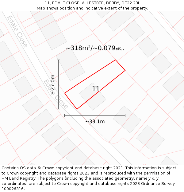 11, EDALE CLOSE, ALLESTREE, DERBY, DE22 2RL: Plot and title map