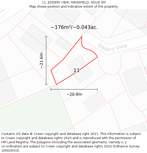 11, EDDERY VIEW, MANSFIELD, NG18 3FF: Plot and title map