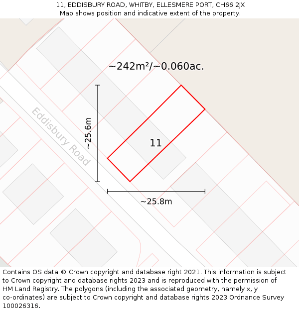 11, EDDISBURY ROAD, WHITBY, ELLESMERE PORT, CH66 2JX: Plot and title map