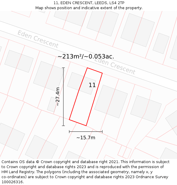 11, EDEN CRESCENT, LEEDS, LS4 2TP: Plot and title map