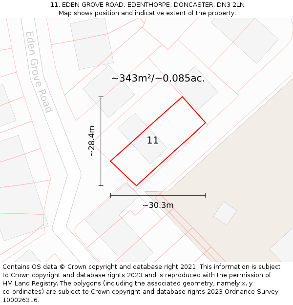 11, EDEN GROVE ROAD, EDENTHORPE, DONCASTER, DN3 2LN: Plot and title map