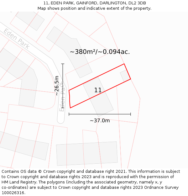 11, EDEN PARK, GAINFORD, DARLINGTON, DL2 3DB: Plot and title map