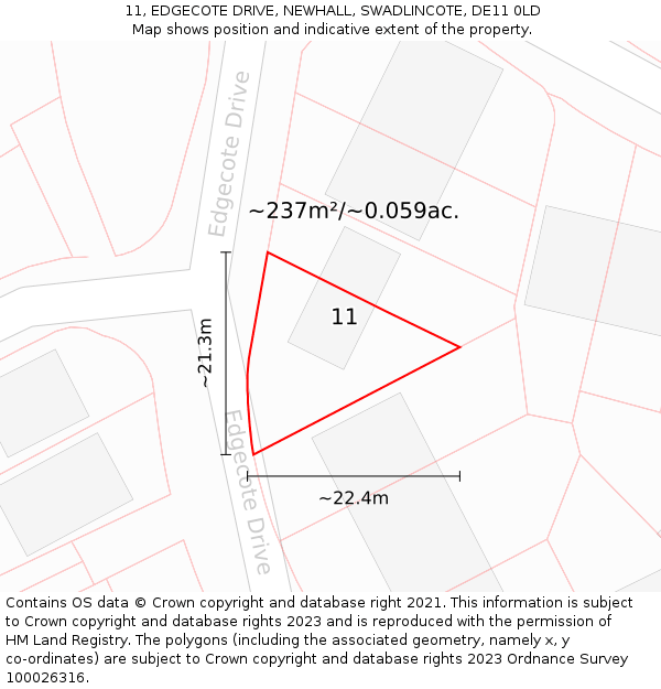 11, EDGECOTE DRIVE, NEWHALL, SWADLINCOTE, DE11 0LD: Plot and title map