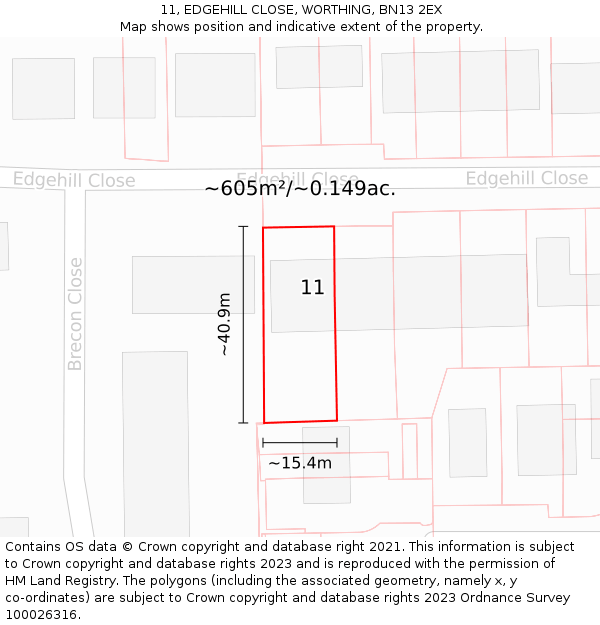 11, EDGEHILL CLOSE, WORTHING, BN13 2EX: Plot and title map