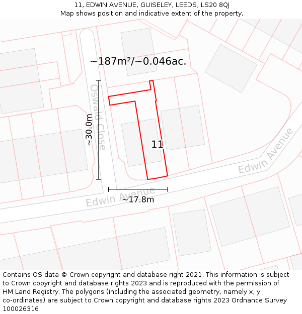 11, EDWIN AVENUE, GUISELEY, LEEDS, LS20 8QJ: Plot and title map