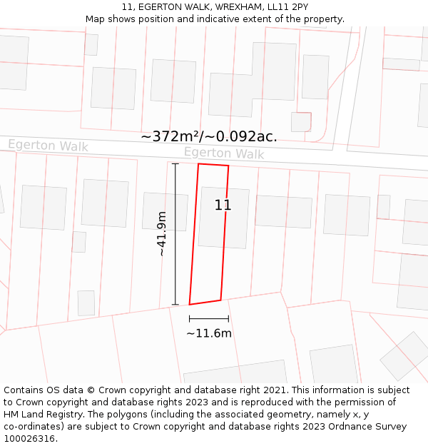 11, EGERTON WALK, WREXHAM, LL11 2PY: Plot and title map