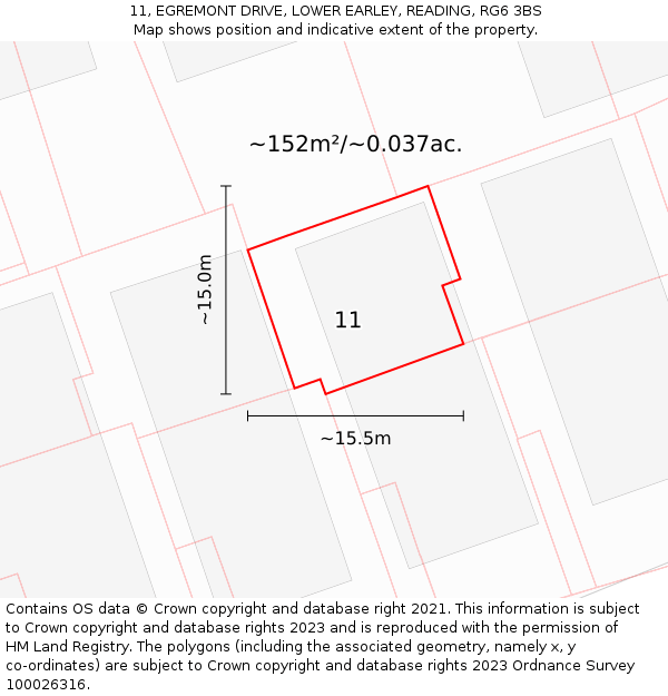 11, EGREMONT DRIVE, LOWER EARLEY, READING, RG6 3BS: Plot and title map