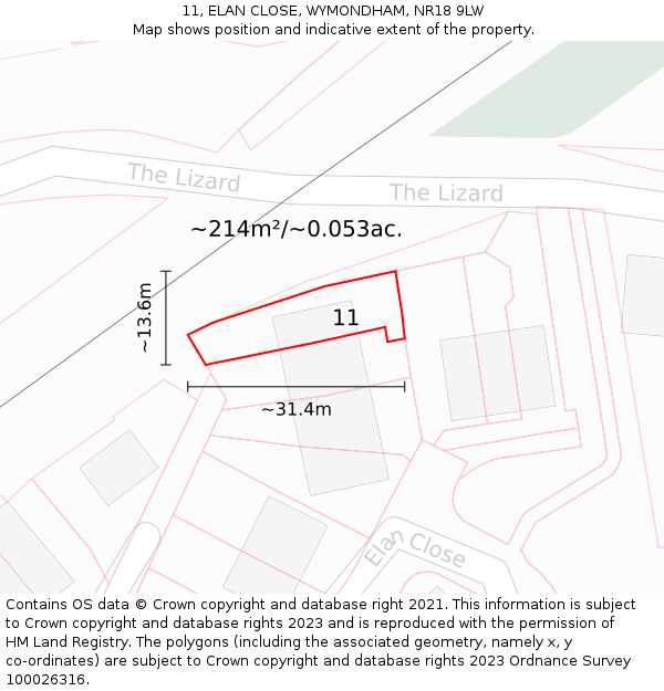 11, ELAN CLOSE, WYMONDHAM, NR18 9LW: Plot and title map