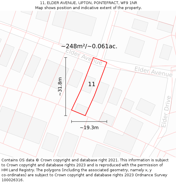 11, ELDER AVENUE, UPTON, PONTEFRACT, WF9 1NR: Plot and title map