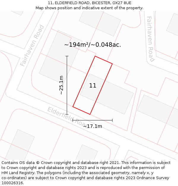 11, ELDERFIELD ROAD, BICESTER, OX27 8UE: Plot and title map