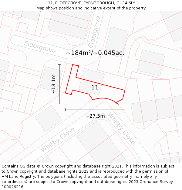 11, ELDERGROVE, FARNBOROUGH, GU14 6LY: Plot and title map