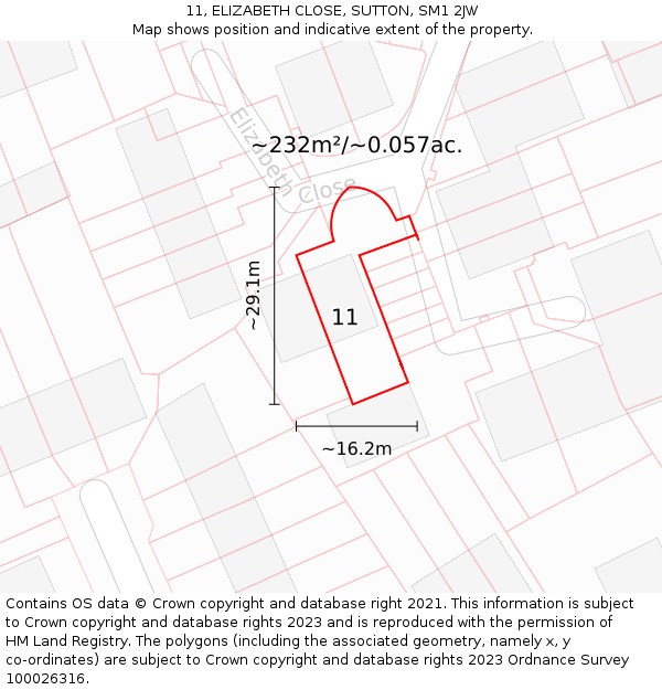 11, ELIZABETH CLOSE, SUTTON, SM1 2JW: Plot and title map
