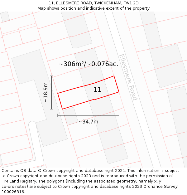 11, ELLESMERE ROAD, TWICKENHAM, TW1 2DJ: Plot and title map