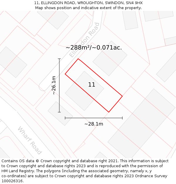 11, ELLINGDON ROAD, WROUGHTON, SWINDON, SN4 9HX: Plot and title map