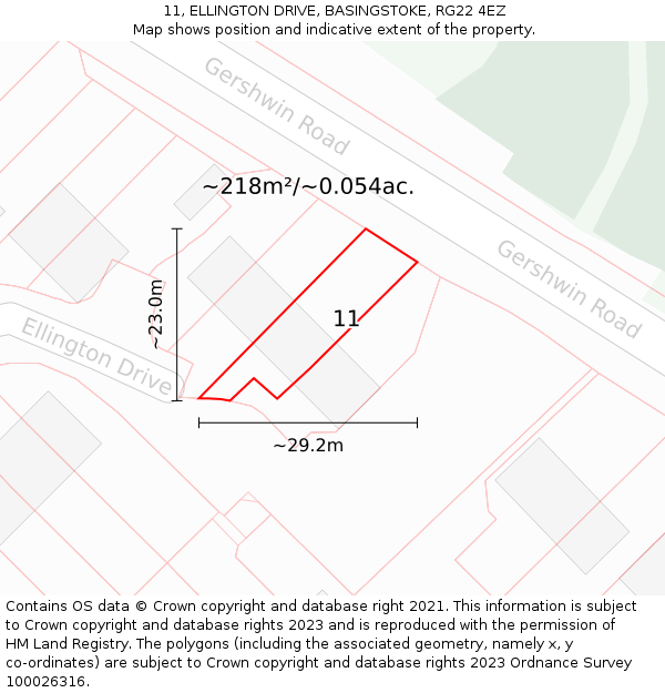 11, ELLINGTON DRIVE, BASINGSTOKE, RG22 4EZ: Plot and title map