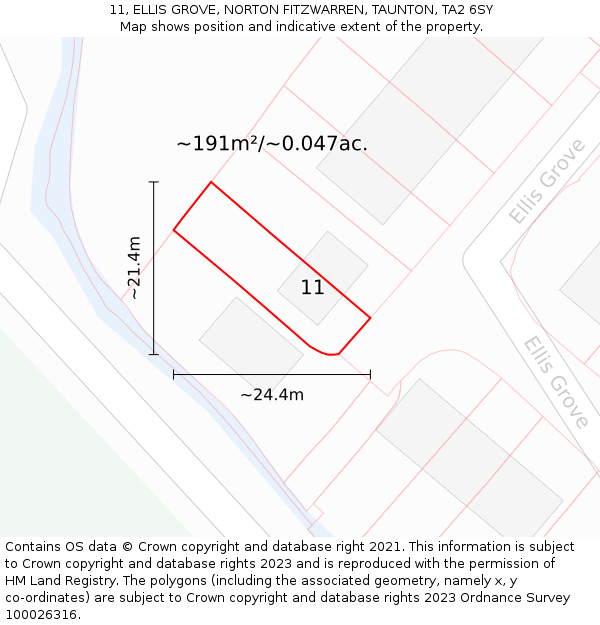 11, ELLIS GROVE, NORTON FITZWARREN, TAUNTON, TA2 6SY: Plot and title map