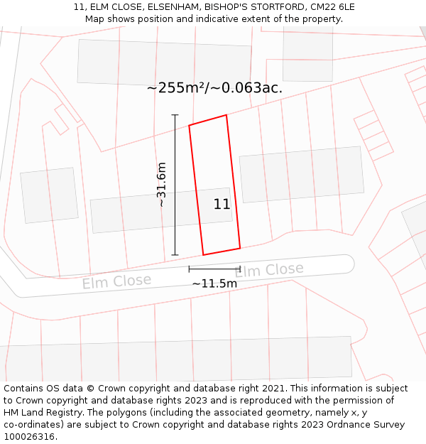 11, ELM CLOSE, ELSENHAM, BISHOP'S STORTFORD, CM22 6LE: Plot and title map