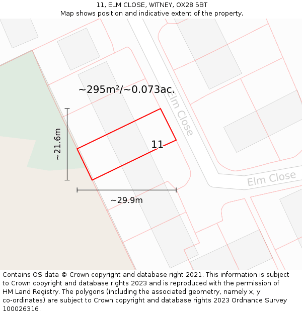 11, ELM CLOSE, WITNEY, OX28 5BT: Plot and title map