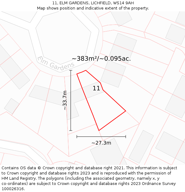 11, ELM GARDENS, LICHFIELD, WS14 9AH: Plot and title map