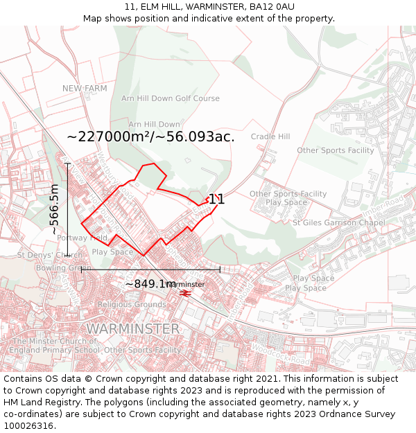 11, ELM HILL, WARMINSTER, BA12 0AU: Plot and title map