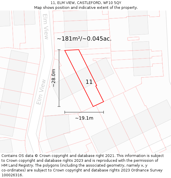 11, ELM VIEW, CASTLEFORD, WF10 5QY: Plot and title map