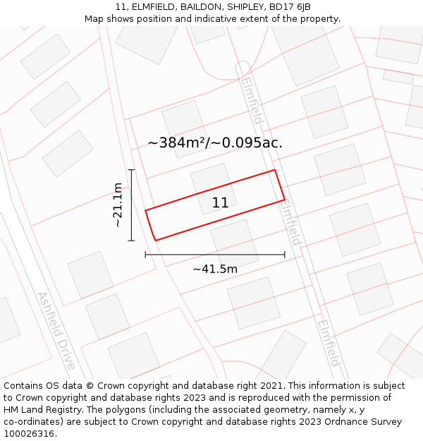 11, ELMFIELD, BAILDON, SHIPLEY, BD17 6JB: Plot and title map