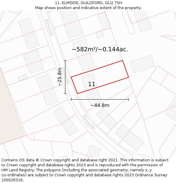 11, ELMSIDE, GUILDFORD, GU2 7SH: Plot and title map
