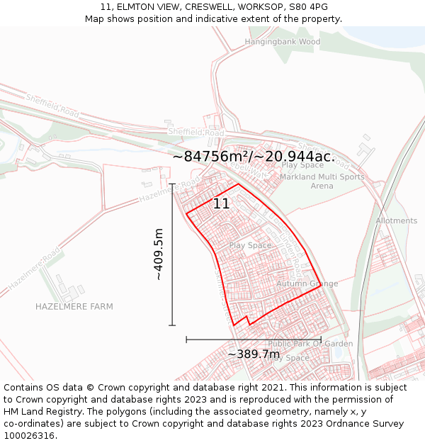 11, ELMTON VIEW, CRESWELL, WORKSOP, S80 4PG: Plot and title map