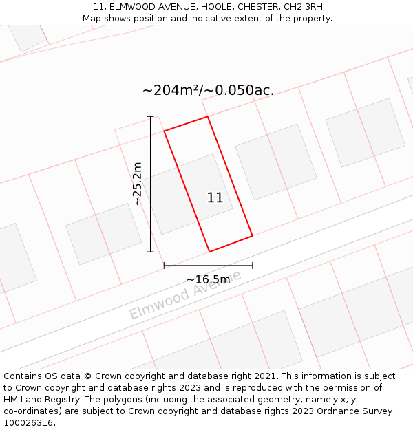 11, ELMWOOD AVENUE, HOOLE, CHESTER, CH2 3RH: Plot and title map