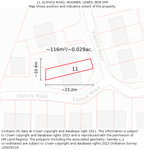 11, ELPHICK ROAD, RINGMER, LEWES, BN8 5PR: Plot and title map