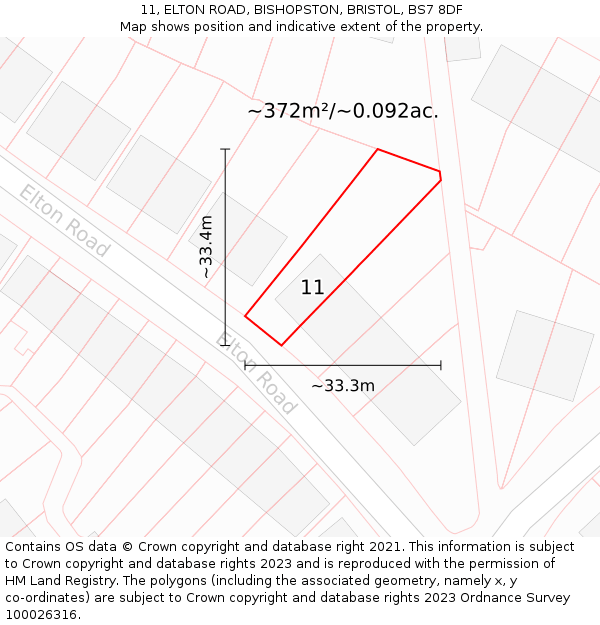 11, ELTON ROAD, BISHOPSTON, BRISTOL, BS7 8DF: Plot and title map