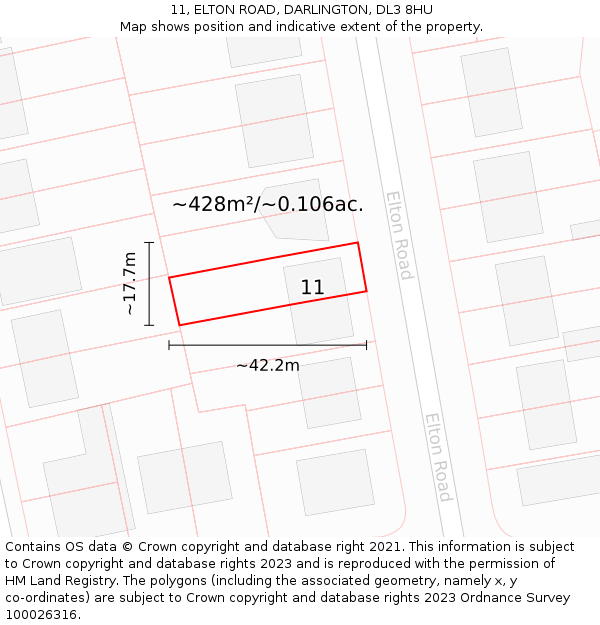 11, ELTON ROAD, DARLINGTON, DL3 8HU: Plot and title map