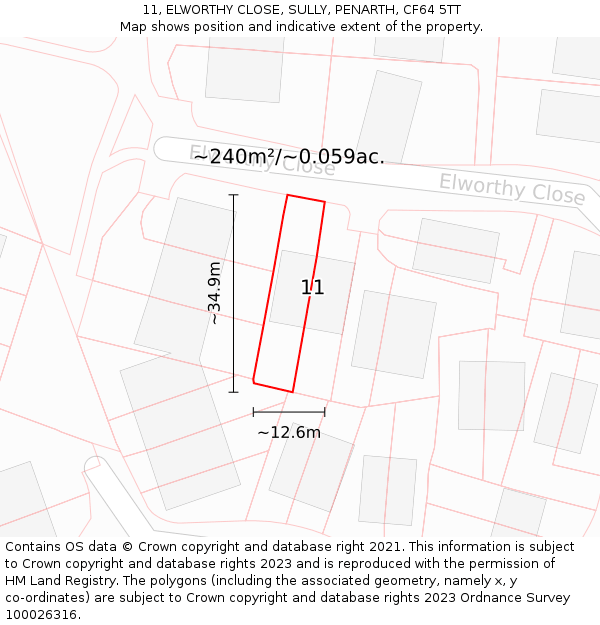 11, ELWORTHY CLOSE, SULLY, PENARTH, CF64 5TT: Plot and title map