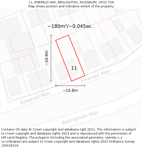 11, EMERALD WAY, BROUGHTON, AYLESBURY, HP22 7DA: Plot and title map