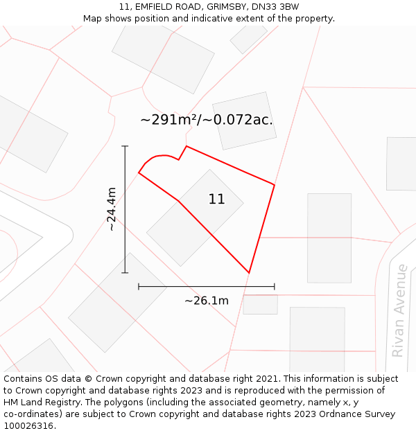 11, EMFIELD ROAD, GRIMSBY, DN33 3BW: Plot and title map