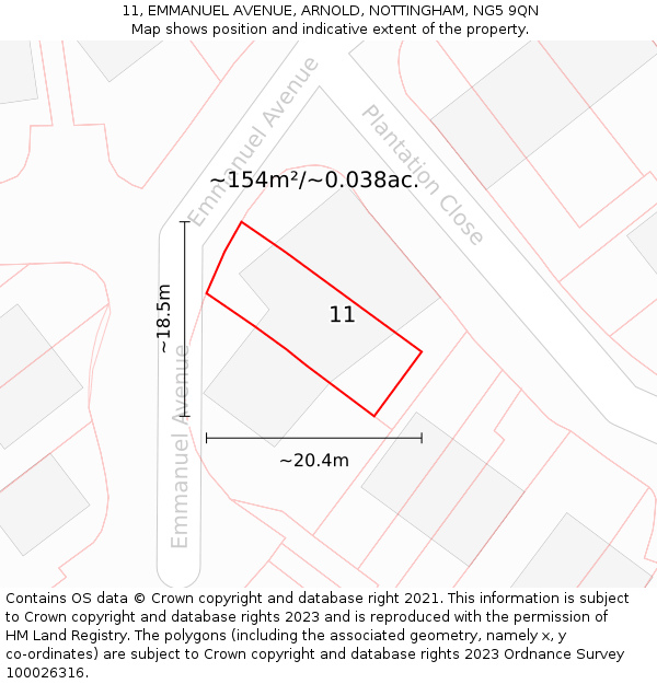 11, EMMANUEL AVENUE, ARNOLD, NOTTINGHAM, NG5 9QN: Plot and title map