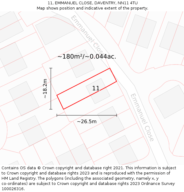 11, EMMANUEL CLOSE, DAVENTRY, NN11 4TU: Plot and title map