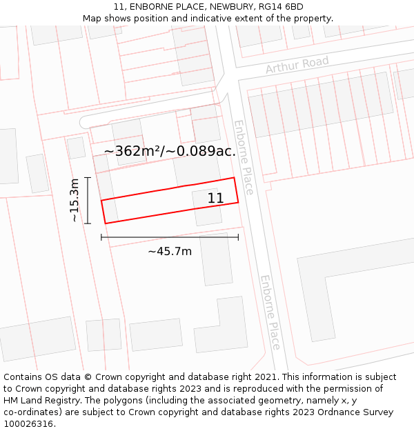 11, ENBORNE PLACE, NEWBURY, RG14 6BD: Plot and title map