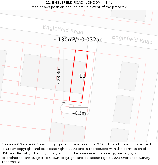 11, ENGLEFIELD ROAD, LONDON, N1 4LJ: Plot and title map