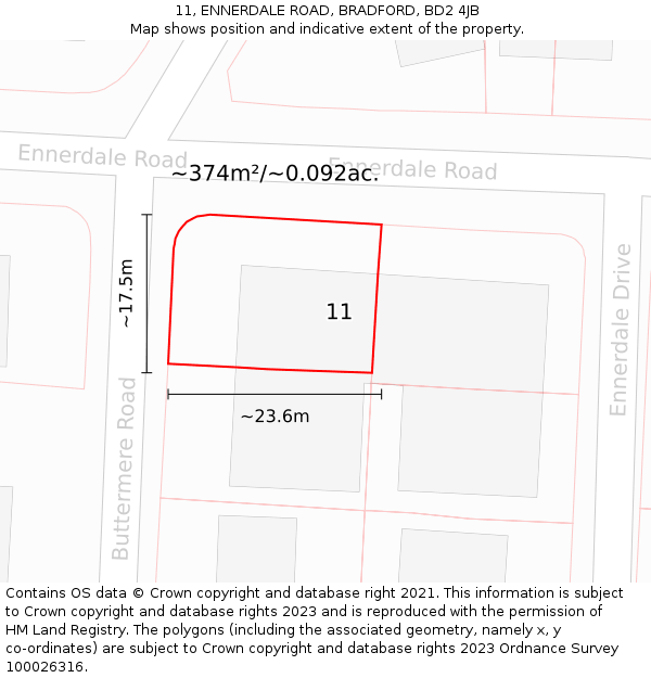 11, ENNERDALE ROAD, BRADFORD, BD2 4JB: Plot and title map