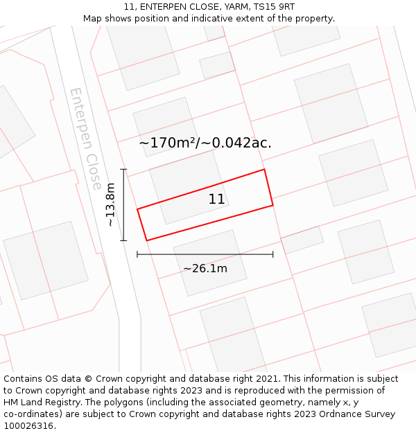 11, ENTERPEN CLOSE, YARM, TS15 9RT: Plot and title map
